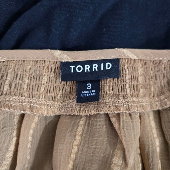 Torrid Sheer Peasant Blouse Top Women Size 3XL Brown Stripes Tie Boho Hippie - Picture 9 of 11